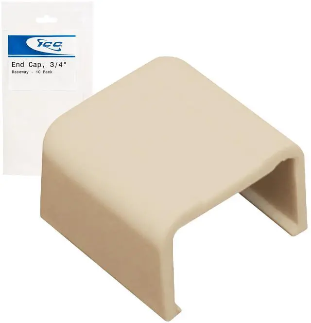 Main image of Raceway End Cap, Wire Organizer and Cable Management Fitting, Cord Cover for Wall & Floor, 3/4", Pack of 10, Ivory