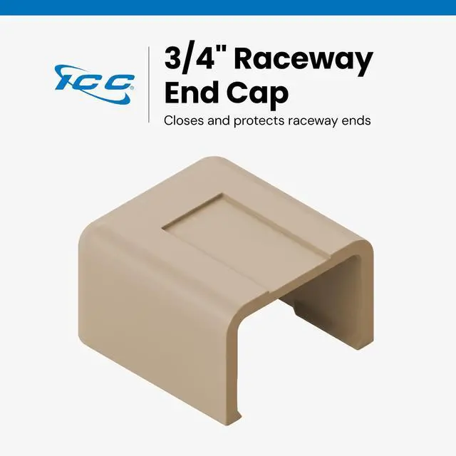 Alt view image 2 of 6 - Raceway End Cap, Wire Organizer and Cable Management Fitting, Cord Cover for Wall & Floor, 3/4", Pack of 10, Ivory