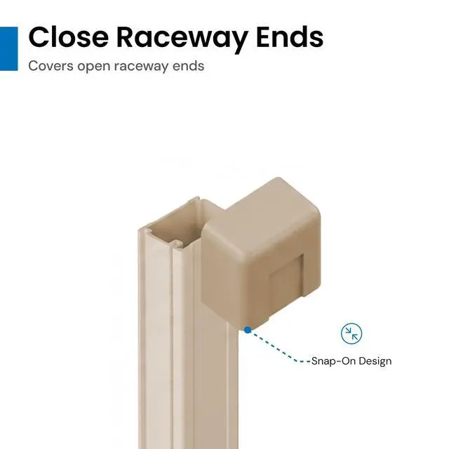 Alt view image 3 of 6 - Raceway End Cap, Wire Organizer and Cable Management Fitting, Cord Cover for Wall & Floor, 3/4", Pack of 10, Ivory