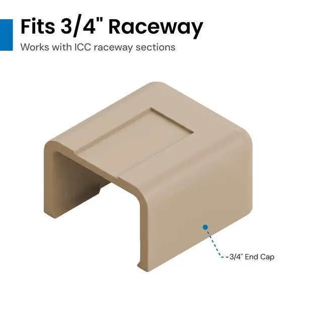 Alt view image 4 of 6 - Raceway End Cap, Wire Organizer and Cable Management Fitting, Cord Cover for Wall & Floor, 3/4", Pack of 10, Ivory
