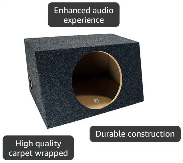 Alt view image 3 of 5 - 12" Inch Sealed Subwoofer Enclosure Slanted Hatchback Single Sub Box - ASC | Angle-back bass speaker cabinet under the rear glass, airtight woofer housing for compact cars, unloaded quick-wire build