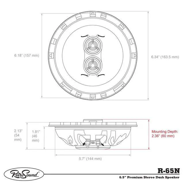 Alt view image 3 of 3 - RetroSound Premium 6.5" DVC Ultra-thin 2-Way Dash Speaker