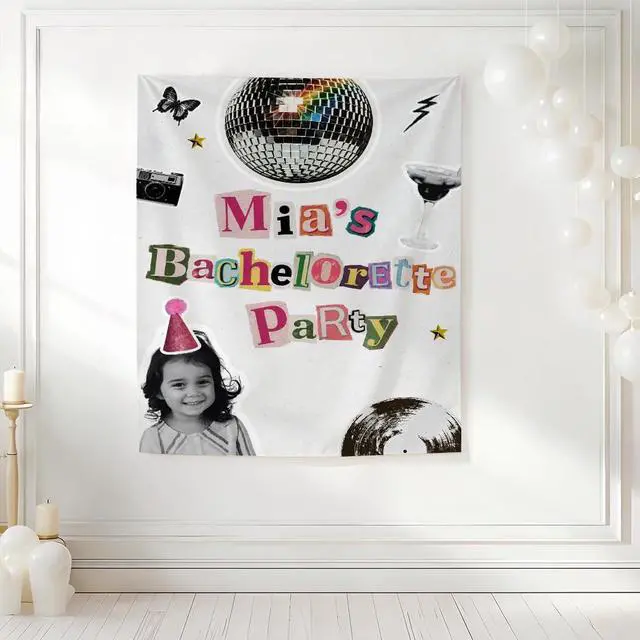 Alt view image 4 of 7 - Personalized Bachelorette Banner Backdrop Custom Name Photo Disco Ball Dark Vibe Bach Weekend Photo Backdrop Bridal Shower Hen Night Girls Night Last Dance Bride To Be Decor Sign Wall Art Print