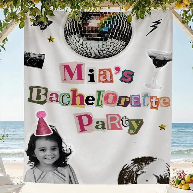 Alt view image 2 of 7 - Personalized Bachelorette Banner Backdrop Custom Name Photo Disco Ball Dark Vibe Bach Weekend Photo Backdrop Bridal Shower Hen Night Girls Night Last Dance Bride To Be Decor Sign Wall Art Print