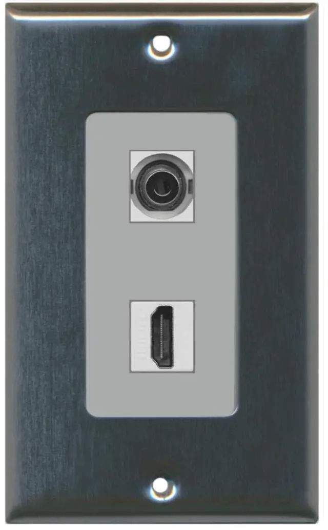 Main image of 3.5mm Audio Headphone Jack and 1 HDMI Port Wall Plate Decorative - Stainless Steel/Gray - Bracket Included