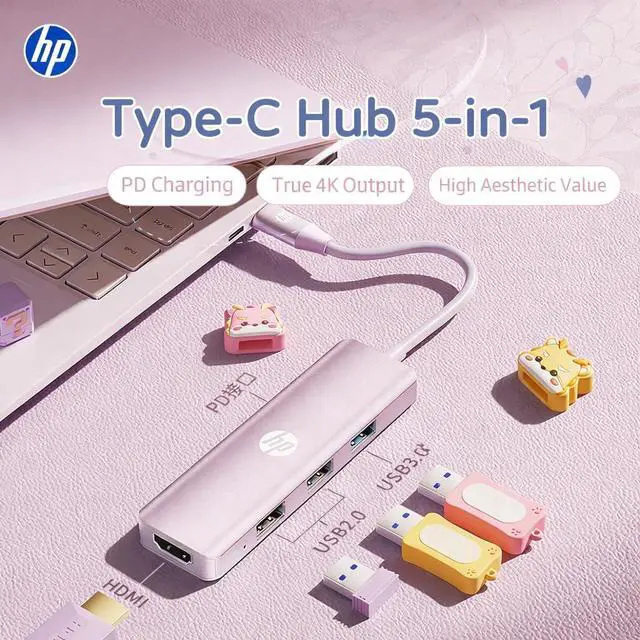 Alt view image 2 of 7 - USB C Docking Station - 5-in-1 Multi-Port USB C Hub with 4K HDMI, 100W Power Delivery, for Laptops, MacBook, iPad, Thinkpad and More, Pink