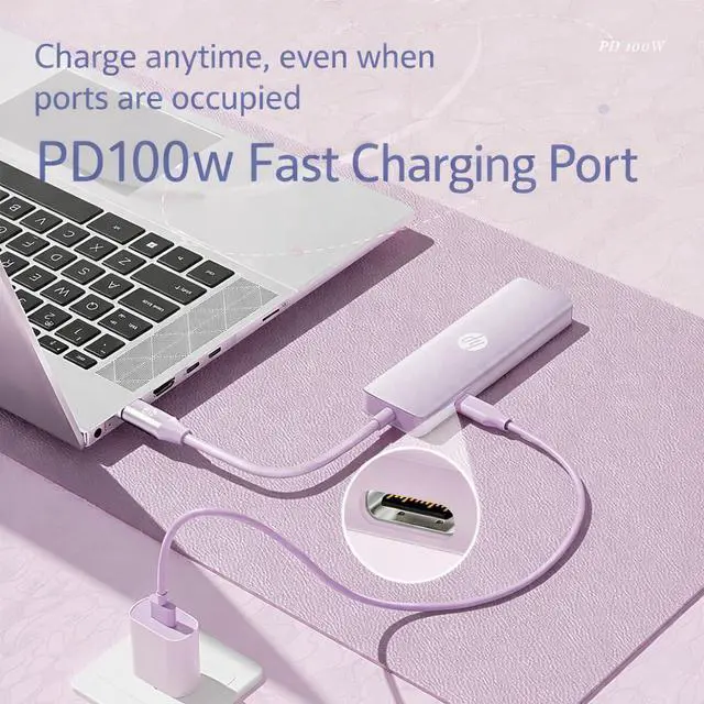 Alt view image 3 of 7 - USB C Docking Station - 5-in-1 Multi-Port USB C Hub with 4K HDMI, 100W Power Delivery, for Laptops, MacBook, iPad, Thinkpad and More, Pink