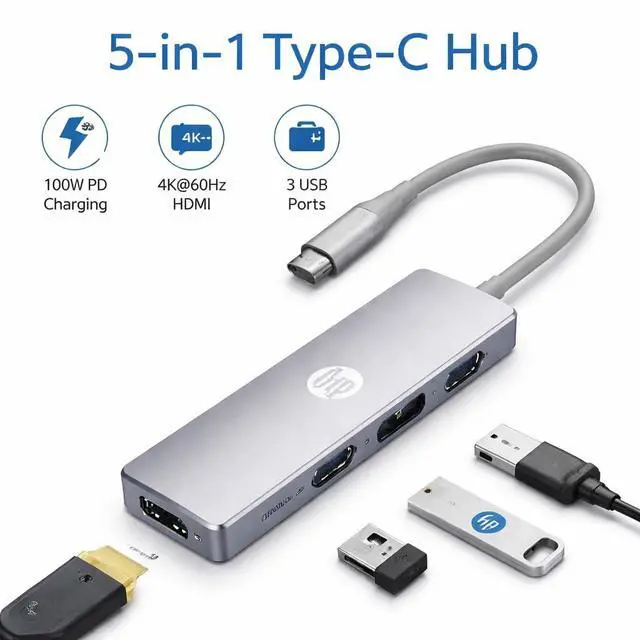 Alt view image 3 of 5 - USB C Docking Station - 5-in-1 Multi-Port USB C Hub with 4K HDMI, 100W Power Delivery, for Laptops, MacBook, iPad, Thinkpad and More, Silver