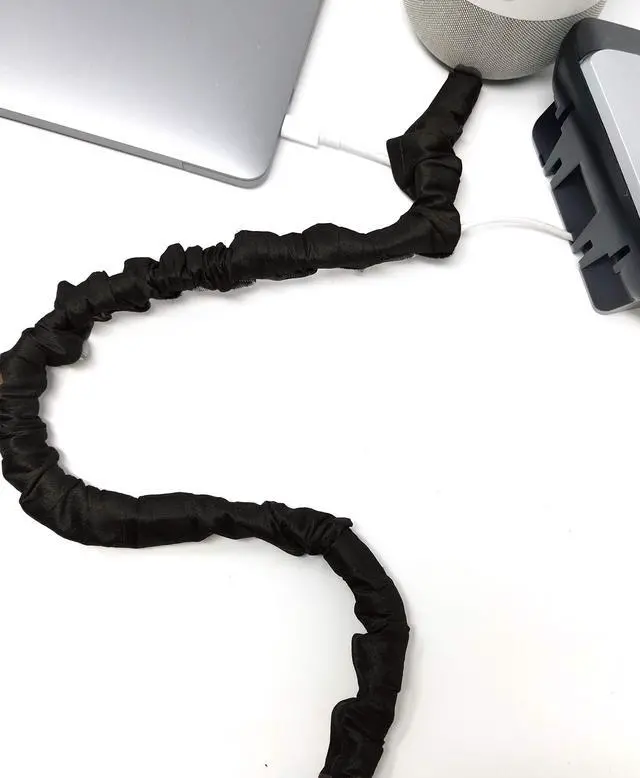 Main image of Night Lamp Cord Cover Thin-Style Faux Silk 9 ft Long Black