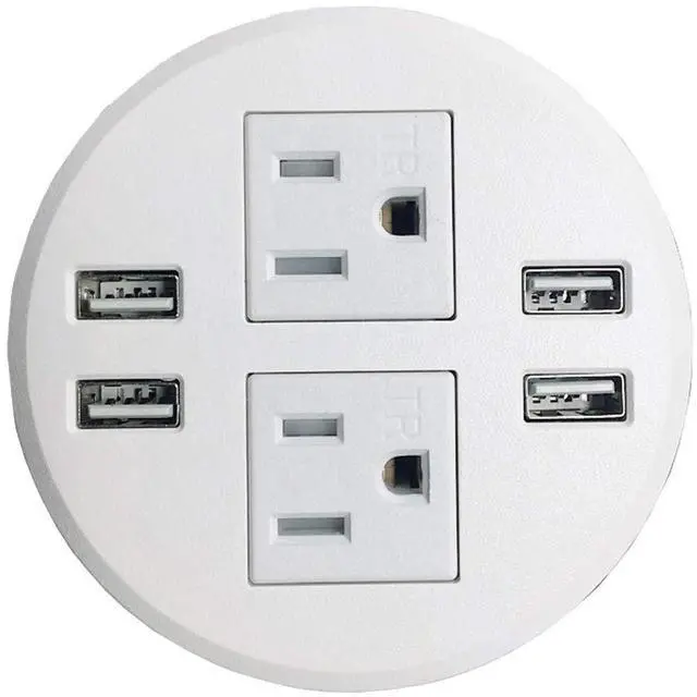 Main image of Round Desktop Multi-Devices Charging Station Power Grommet Outlet, FITS 3 1/8" - 3 1/4" 2 (TR) AC, 3 Power Outlets AC, 4 USB Charging Ports ETL Listed (4 USB/3 Power-DC-8889(White))