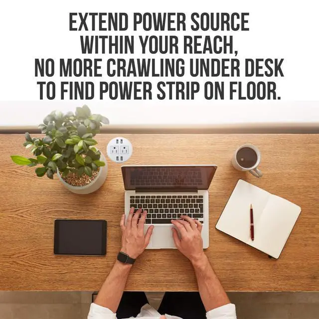 Alt view image 3 of 7 - Round Desktop Multi-Devices Charging Station Power Grommet Outlet, FITS 3 1/8" - 3 1/4" 2 (TR) AC, 3 Power Outlets AC, 4 USB Charging Ports ETL Listed (4 USB/3 Power-DC-8889(White))