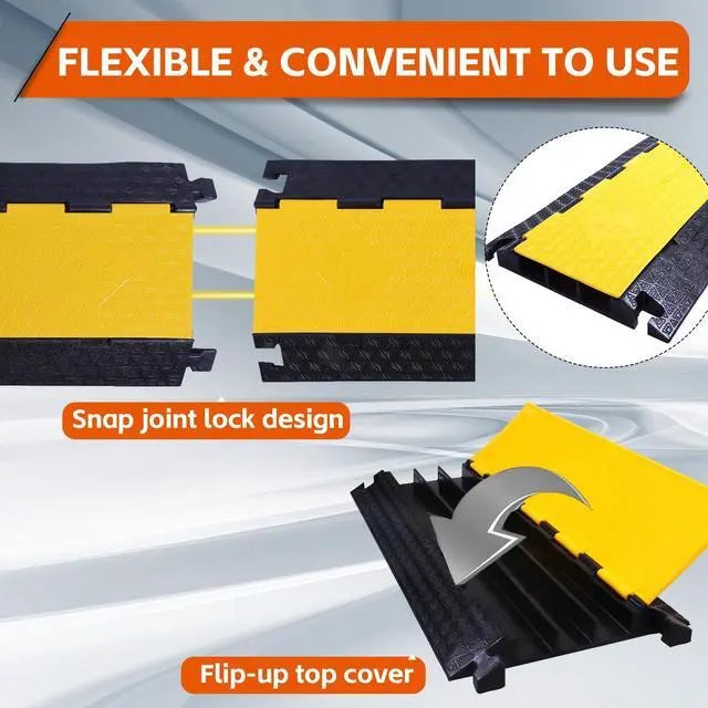 Alt view image 4 of 7 - 2PACK 3 Channel Cable Protector Ramp, Heavy Duty Rubber Driveway Cord Cover, Anti-Slip Wire Protector for Cables & Hoses, Indoor/Outdoor Safety Cover for Warehouse Garage