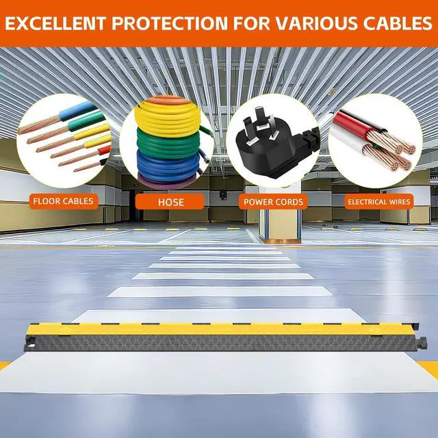 Alt view image 5 of 7 - 2PACK 3 Channel Cable Protector Ramp, Heavy Duty Rubber Driveway Cord Cover, Anti-Slip Wire Protector for Cables & Hoses, Indoor/Outdoor Safety Cover for Warehouse Garage