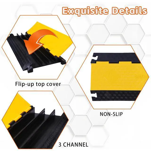 Alt view image 6 of 7 - 2PACK 3 Channel Cable Protector Ramp, Heavy Duty Rubber Driveway Cord Cover, Anti-Slip Wire Protector for Cables & Hoses, Indoor/Outdoor Safety Cover for Warehouse Garage