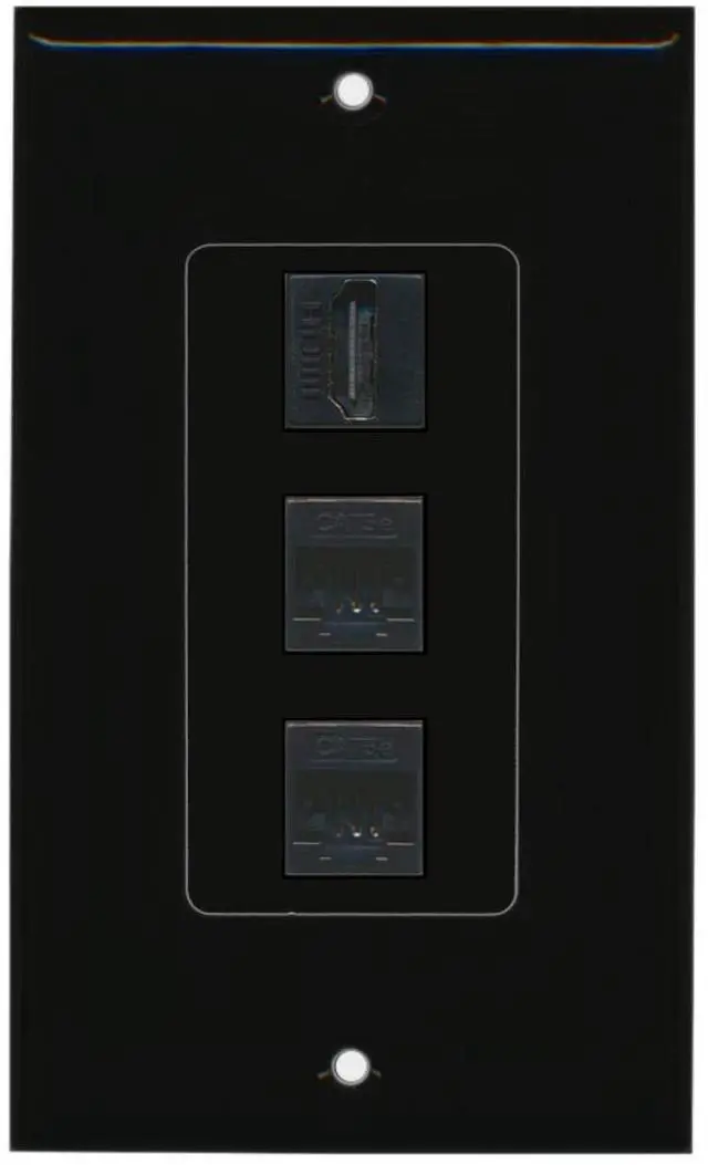 Main image of 1 HDMI and 2 Cat5e Ethernet Port Female Decorative Wall Plate - Black - Bracket Included