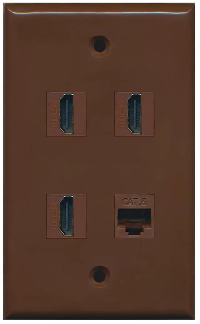 Main image of 3 Port HDMI 1 Port Cat6 Ethernet Wall Plate - Brown