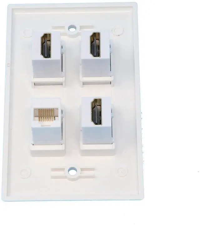 Main image of 3 Port HDMI 1 Port Cat6 Ethernet White Wall Plate