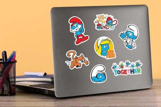 Alt view image 5 of 6 - The Smurfs Set 2 100 Vinyl Stickers Waterproof Die-Cut Decals Laptop Car