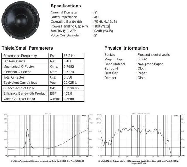 Main image of Woofer with Paper Cone and Cloth Surround, 8", 100W RMS at 4 ohm
