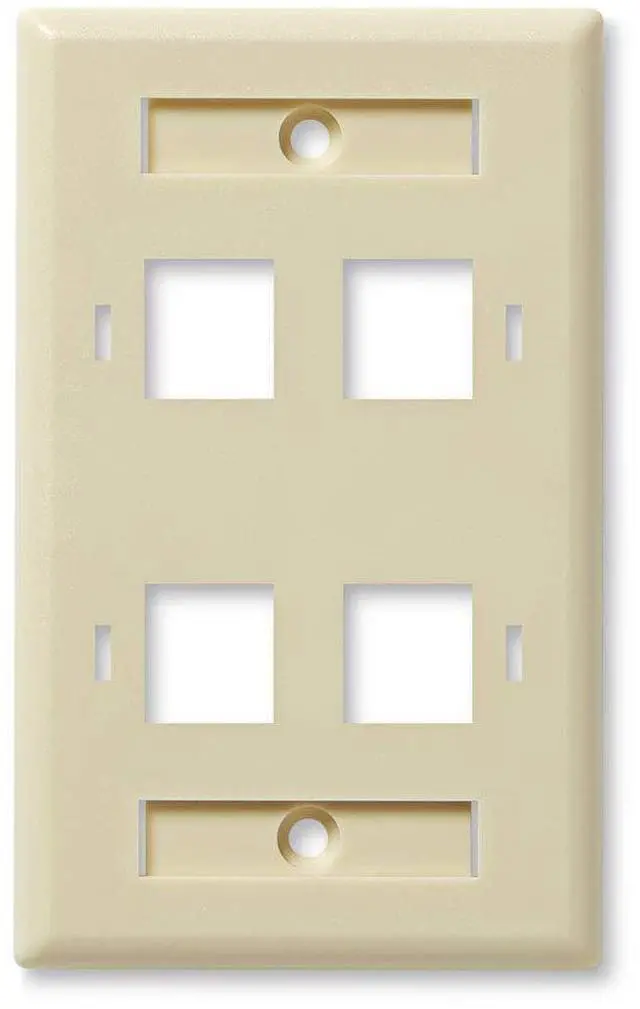 Main image of Keystone Jack Wall Plate 4-Port, Low Profile, Single Gang, Ivory, 10-Pack