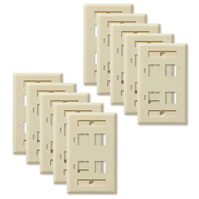 Alt view image 3 of 4 - Keystone Jack Wall Plate 4-Port, Low Profile, Single Gang, Ivory, 10-Pack