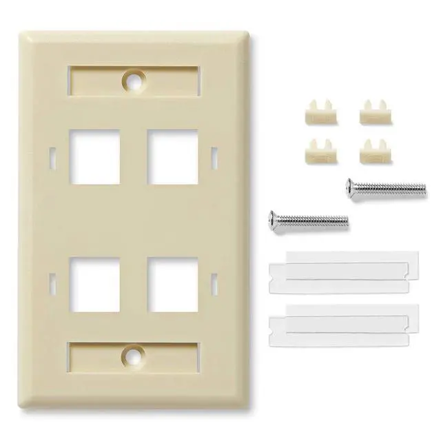 Alt view image 4 of 4 - Keystone Jack Wall Plate 4-Port, Low Profile, Single Gang, Ivory, 10-Pack