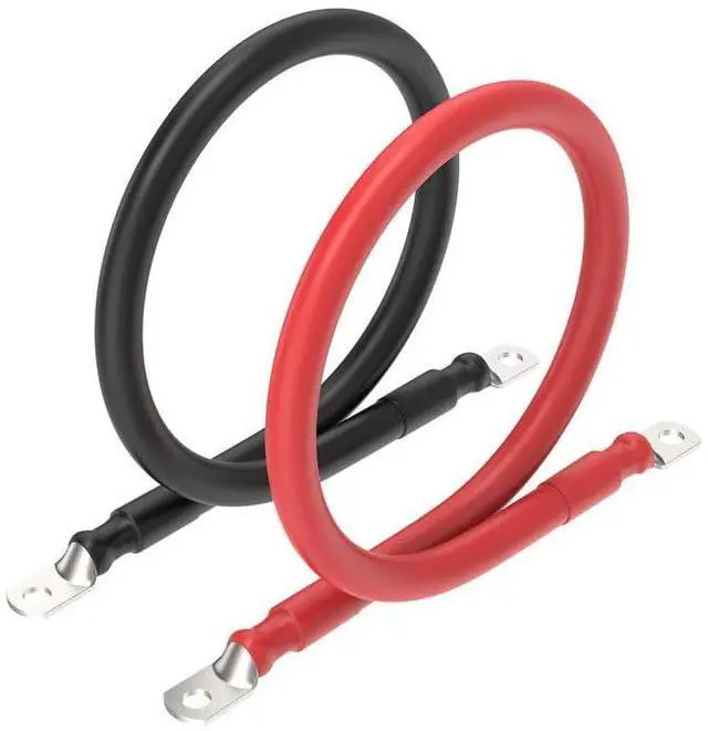 Main image of 2 Gauge 2AWG One Pair 1.5 Feet Red + 1.5 Feet Black Inverter Battery Cable 5/16-Inch Lugs for Solar RV Marine Motorcycle Car (1.5FT 2AWG)