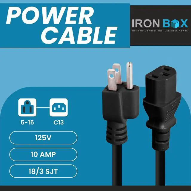 Alt view image 2 of 7 - IronBox Electric NEMA 5-15 Plug to IEC C13 Connector Power Cords - 10A,125V, 18/3 SJT - UL Listed Universal Power Supply Cable - Jumper Cord for Computer, Monitor, Desktop, Speaker & More (4ft, Black)