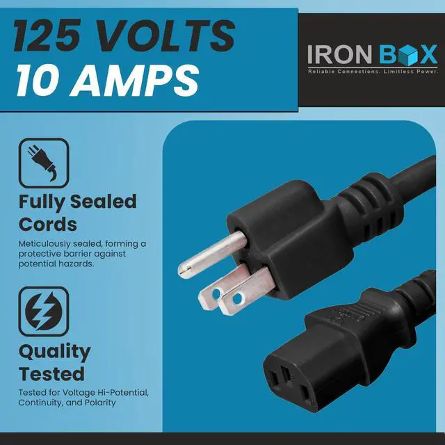 Alt view image 3 of 7 - IronBox Electric NEMA 5-15 Plug to IEC C13 Connector Power Cords - 10A,125V, 18/3 SJT - UL Listed Universal Power Supply Cable - Jumper Cord for Computer, Monitor, Desktop, Speaker & More (4ft, Black)