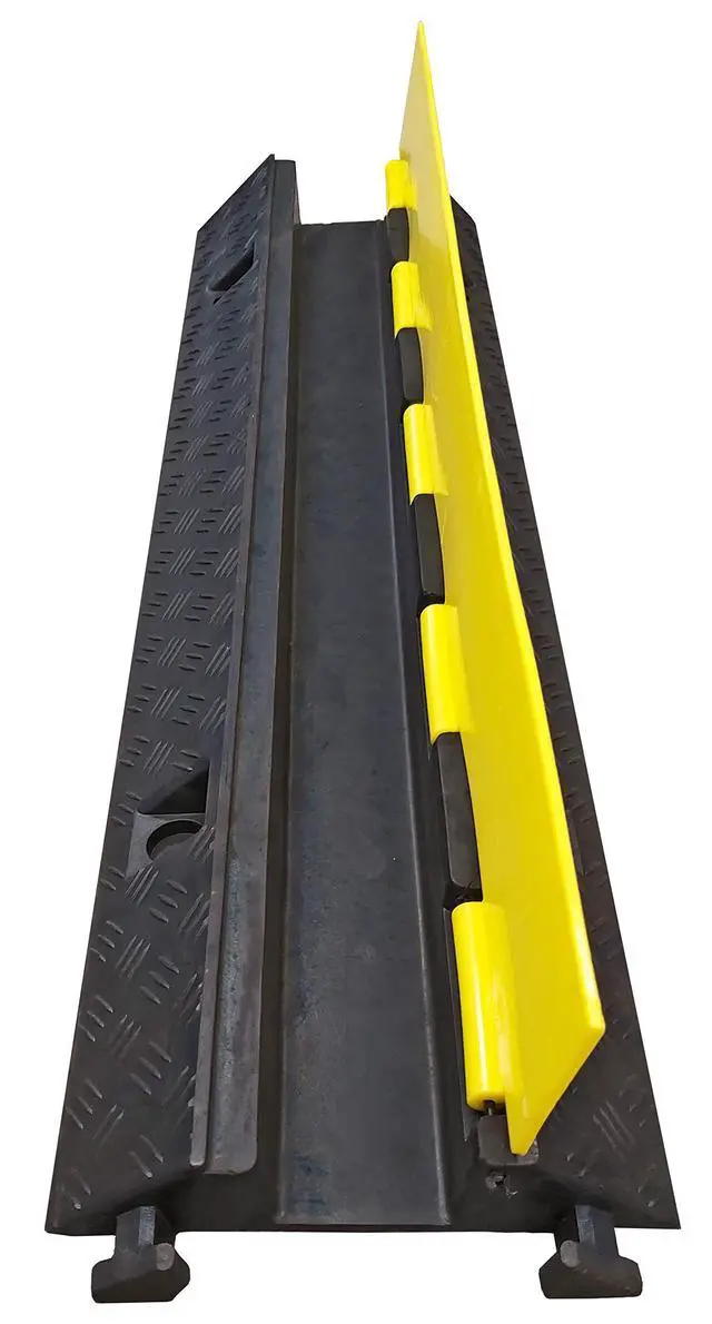 Alt view image 2 of 3 - Cable Protector 1 Channel 2.75" x 2" Traffic Hose and Wire Cover Rubber Black Base with Yellow Lid (3 Feet) 5,000 lbs/axle