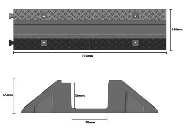 Alt view image 3 of 3 - Cable Protector 1 Channel 2.75" x 2" Traffic Hose and Wire Cover Rubber Black Base with Yellow Lid (3 Feet) 5,000 lbs/axle
