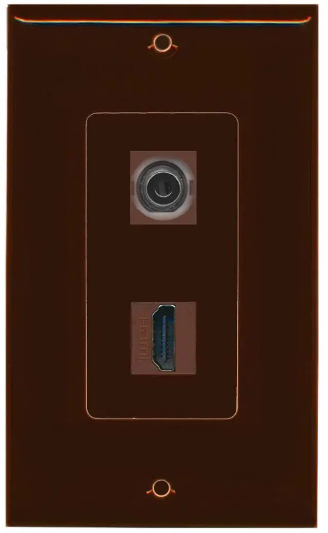 Main image of 3.5mm Audio Headphone Jack and 1 HDMI Port Wall Plate Decorative - Brown - Bracket Included
