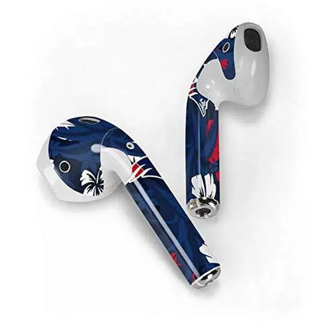 Alt view image 2 of 4 - Decal Audio Skin Compatible with Apple AirPods - Officially Licensed NFL New England Patriots Tropical Print Design