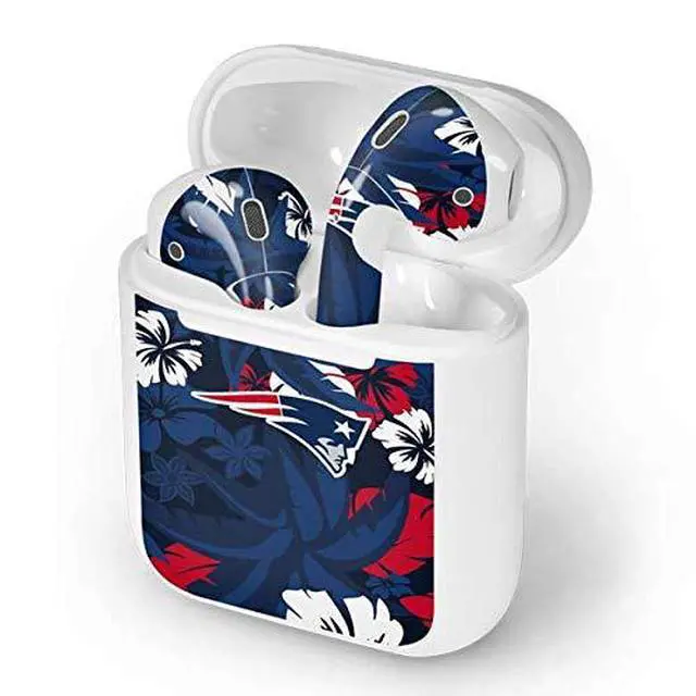 Alt view image 4 of 4 - Decal Audio Skin Compatible with Apple AirPods - Officially Licensed NFL New England Patriots Tropical Print Design