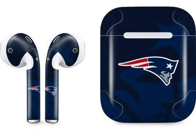 Main image of Decal Audio Skin Compatible with Apple AirPods - Officially Licensed NFL New England Patriots Double Vision Design