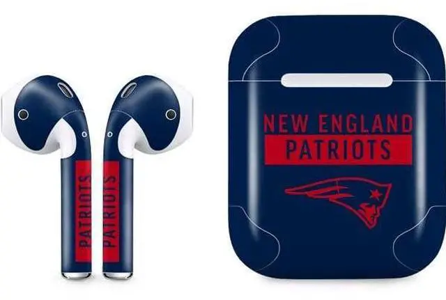 Main image of Decal Audio Skin Compatible with Apple AirPods - Officially Licensed NFL New England Patriots Blue Performance Series Design