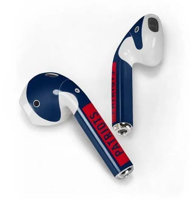 Alt view image 2 of 4 - Decal Audio Skin Compatible with Apple AirPods - Officially Licensed NFL New England Patriots Blue Performance Series Design