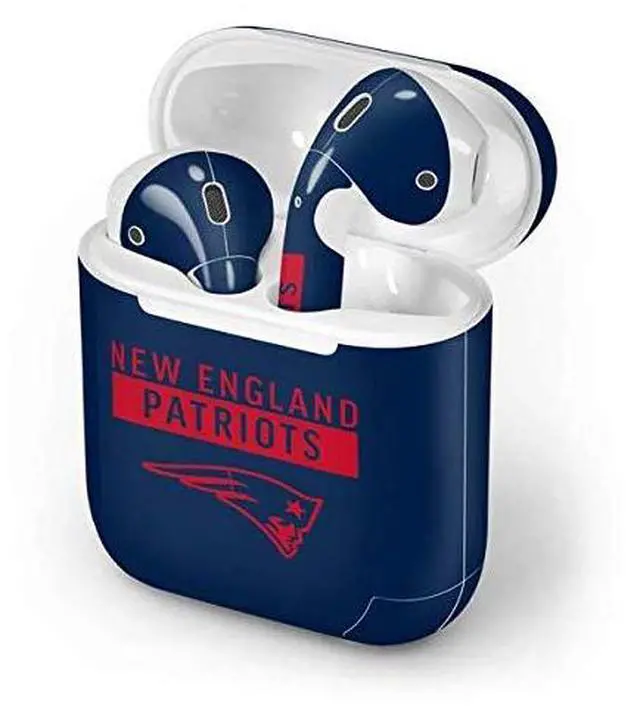 Alt view image 4 of 4 - Decal Audio Skin Compatible with Apple AirPods - Officially Licensed NFL New England Patriots Blue Performance Series Design