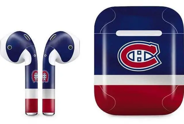 Main image of Decal Audio Skin Compatible with Apple AirPods - Officially Licensed NHL Montreal Canadiens Jersey Design