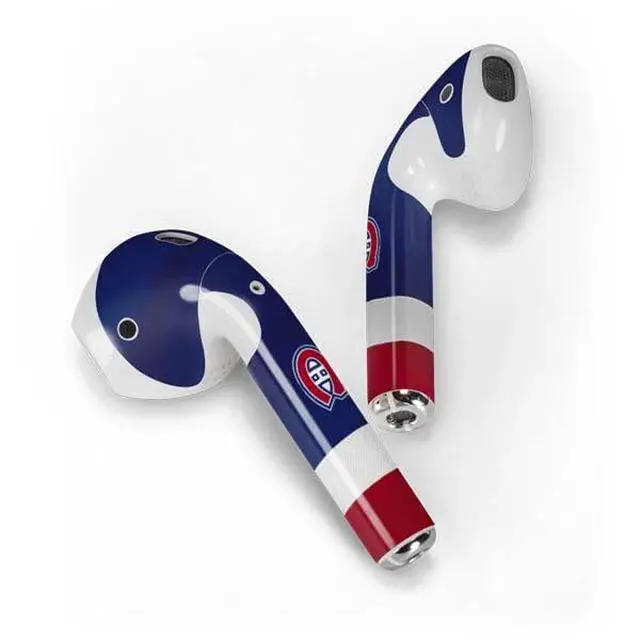 Alt view image 2 of 4 - Decal Audio Skin Compatible with Apple AirPods - Officially Licensed NHL Montreal Canadiens Jersey Design