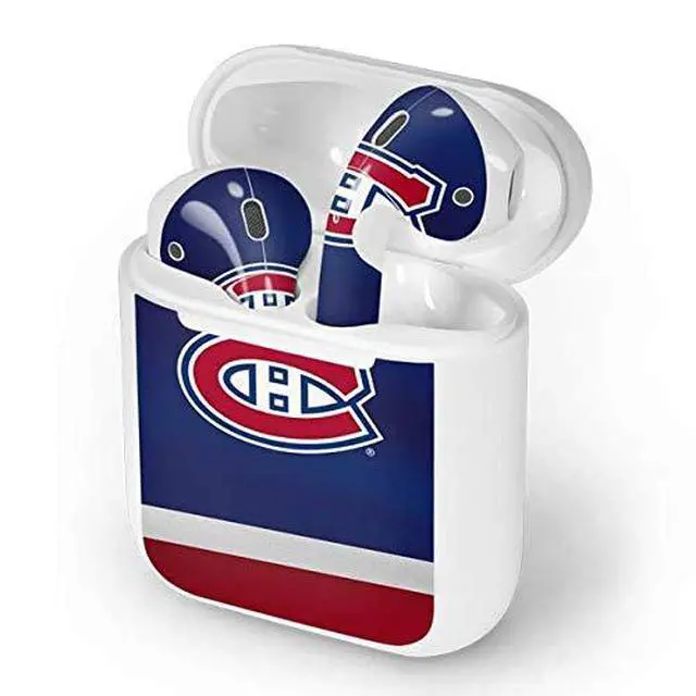 Alt view image 4 of 4 - Decal Audio Skin Compatible with Apple AirPods - Officially Licensed NHL Montreal Canadiens Jersey Design