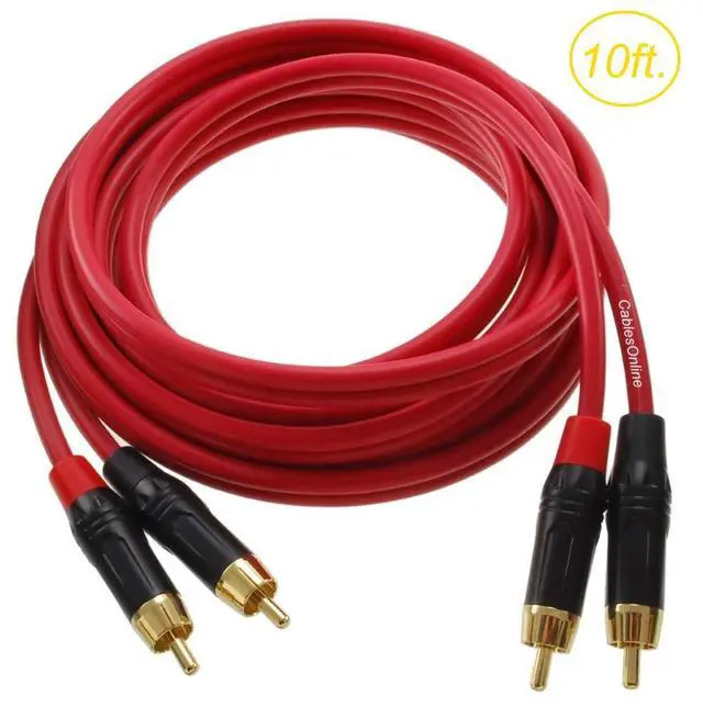Alt view image 2 of 3 - CablesOnline, 10ft. Two-RCA Male to Two-RCA Male Gold-Plated Ultra-Flexible Red Premium Audio Cable, AV-410QR