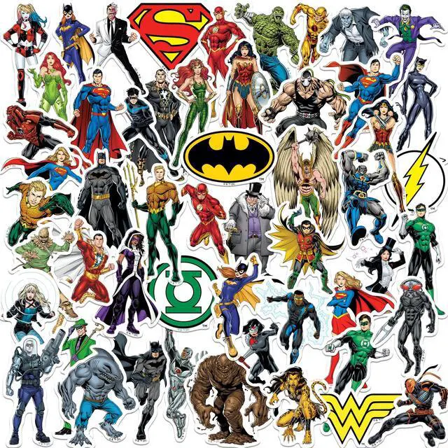 Main image of Justice League Characters 50 Vinyl Stickers Waterproof Die-Cut Decals Car