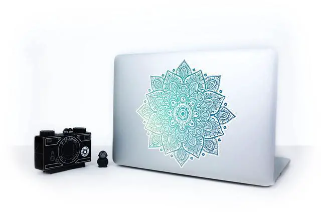 Alt view image 2 of 7 - Mandala Laptop Sticker Decal - Removable Waterproof White Vinyl Decals Stickers - Mandalas Light Green Turquoise Sticker Partial Skin Compatible with Computer MacBook Air Pro 13 15 inch Mac