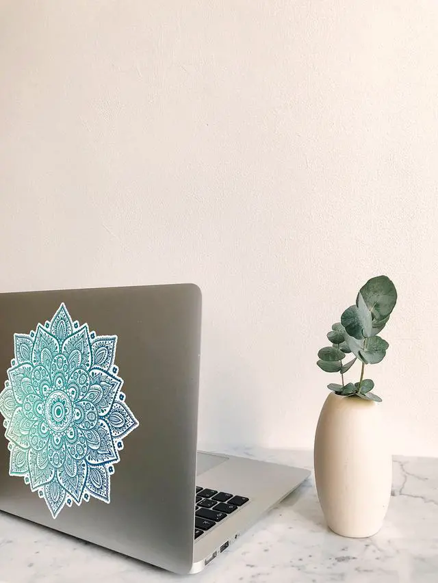 Alt view image 4 of 7 - Mandala Laptop Sticker Decal - Removable Waterproof White Vinyl Decals Stickers - Mandalas Light Green Turquoise Sticker Partial Skin Compatible with Computer MacBook Air Pro 13 15 inch Mac