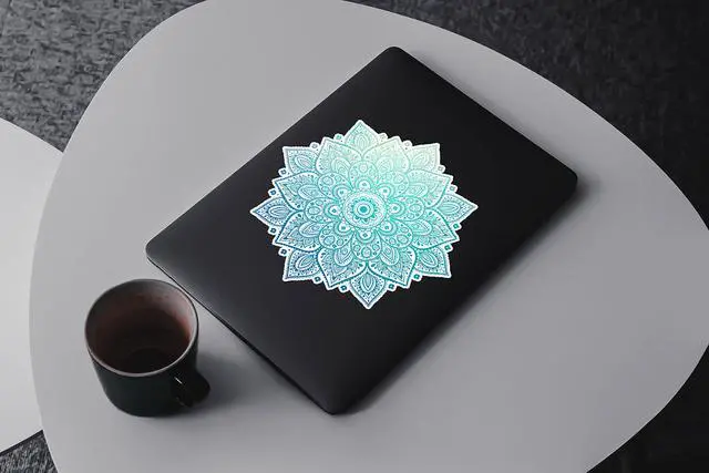 Alt view image 5 of 7 - Mandala Laptop Sticker Decal - Removable Waterproof White Vinyl Decals Stickers - Mandalas Light Green Turquoise Sticker Partial Skin Compatible with Computer MacBook Air Pro 13 15 inch Mac