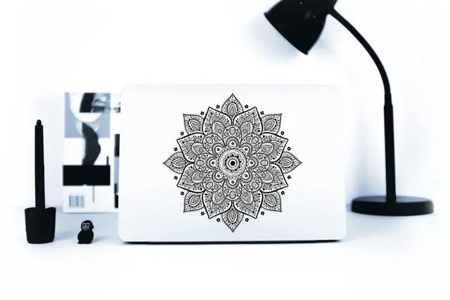 Alt view image 4 of 7 - Black Mandala Laptop Sticker - Waterproof Transparent Large Vinyl Decals Partial Skin - Compatible with Computer Laptops & MacBook 13 15 Mac