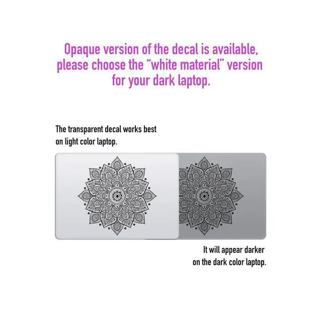 Alt view image 6 of 7 - Black Mandala Laptop Sticker - Waterproof Transparent Large Vinyl Decals Partial Skin - Compatible with Computer Laptops & MacBook 13 15 Mac