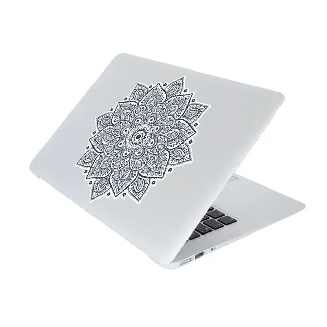 Alt view image 5 of 7 - Black Mandala Laptop Sticker - Waterproof White Vinyl Decal Compatible with MacBook Air/Pro 13 & 15 inch - Cosmic Noir Design for Enhanced Style on Computer Laptops