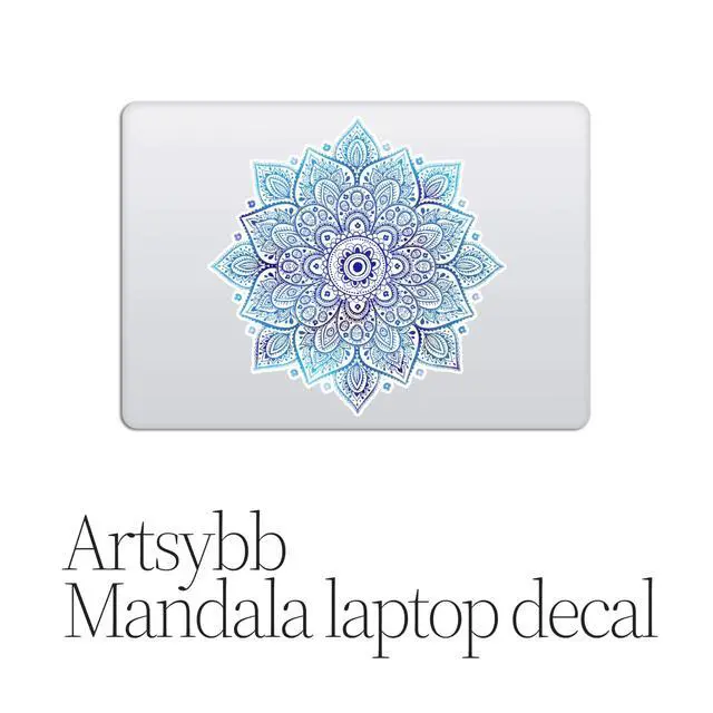 Alt view image 2 of 7 - Mandala Laptop Sticker Decal - Removable Waterproof White Vinyl Decals Stickers - Mandalas Blue Sticker Starry Night Partial Skin Compatible with Computer MacBook Air Pro 13 15 inch Mac